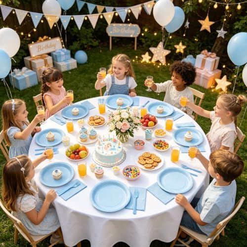 Light Blue Party Plates and Napkins, Include 7’’ Disposable Baby Blue Paper Dessert Plate Napkins Forks Party Supplies for Birthday, Baby Shower, Wedding, Picnics Party Decorations for Serves 50 - Image 6