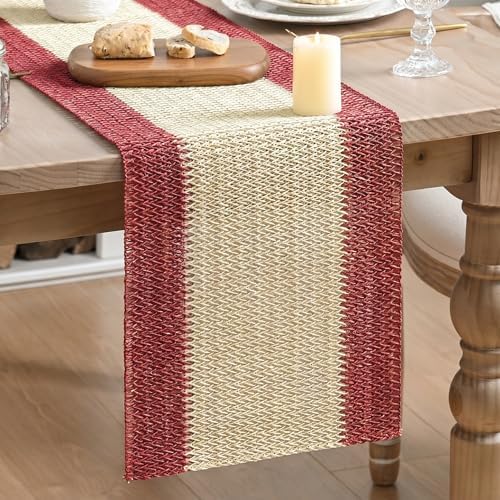 Artoid Mode Red Farmhouse Rustic Paper Braided Table Runner, Seasonal Christmas Woven Kitchen Dining Table Decoration for Home Party Decor 12x48 Inch by ArtoidMode