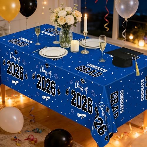 QZYL 4 Pack Graduation Tablecloth, 54" x 108" Blue Graduation Table Decorations 2026, Plastic Tablecover for Class of 2026 Congrats Grad, Rectangle Disposable Grad Party Decorations Supplies Favors - Image 6