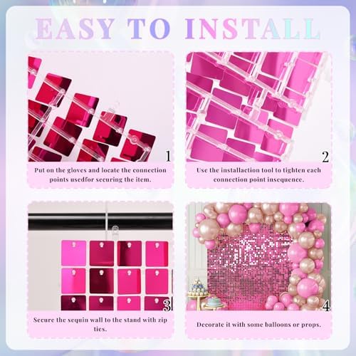 Shimmer Wall Backdrop Hot Pink 24Pcs Sequin Panels Decoration - Image 5