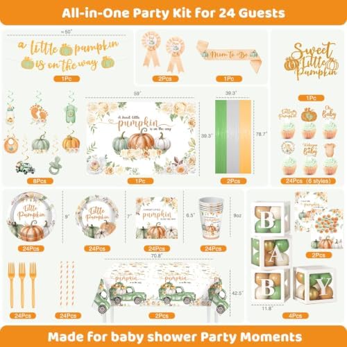 Little Pumpkin Baby Shower Decorations, 329Pcs Green And Orange - Image 3