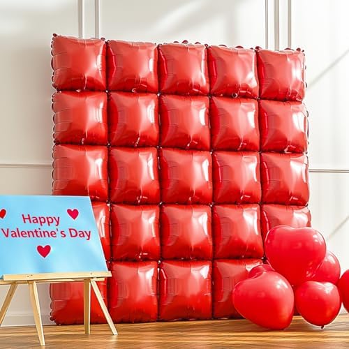 NISOCY 25PCS Metallic Red Square Foil Balloons Wall Backdrop - Image 5