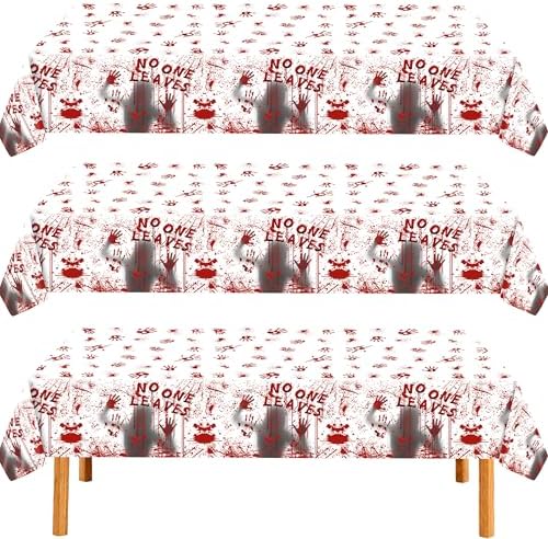 3Pcs Halloween Bloody Handprint Plastic Tablecloth, 54x108 Inch by BCCSNNM