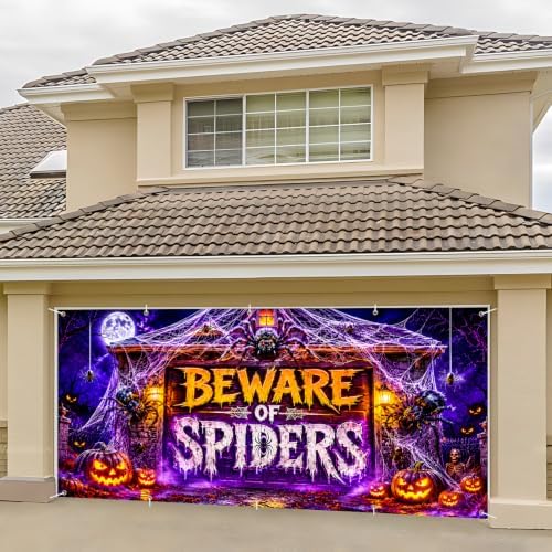 7 x 16 ft BEWARE OF SPIDERS Halloween Garage Door Decorations Blacklight Halloween decorations Door Cover,Hanging Banner for Home,Outdoor,Indoor, Spooky Party,Wall,Window - Image 4
