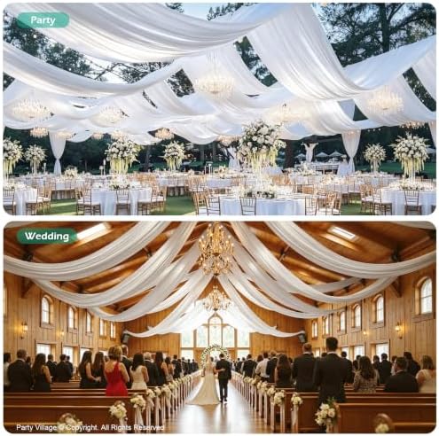 12 Panels 5ft(W) x 20ft(L) White Ceiling Drapes for Wedding Parties - Image 5