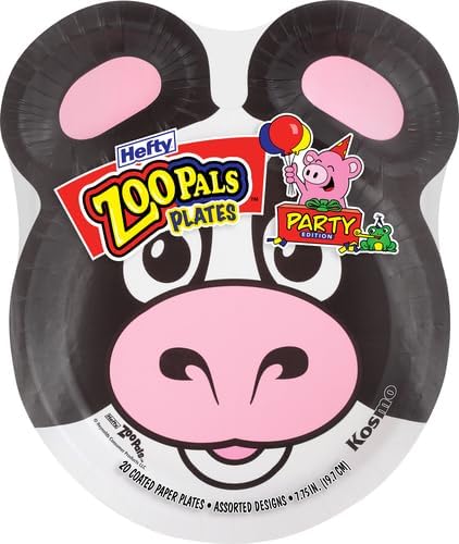 Hefty Zoo Pals Party Edition Paper Plates for Kids, Assorted Animal Designs, 7.75 Inches with Two Dipping Compartments, Multi-Color, 20 Count (Pack of 10) - Image 2