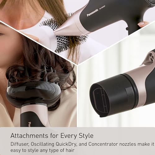 Panasonic Nanoe Salon Hair Dryer with Oscillating Quickdry Nozzle, Diffuser & Concentrator Attachments, 3 Heat & 2 Speed Settings, Japanese Technology for All Hair Types – EH-ANA6HN (Black/Pink Gold) - Image 5