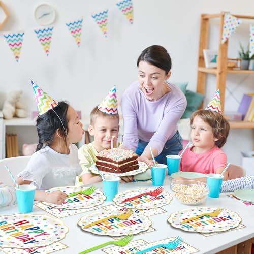 96PCS Polka Dot Plates Tableware Set Supplies Happy Birthday Cake Dessert Scalloped Paper Plates Napkins Tableware Set Polka Dot Theme Colorful Birthday Plate Dinnerware Decoration for 24 Guests - Image 5