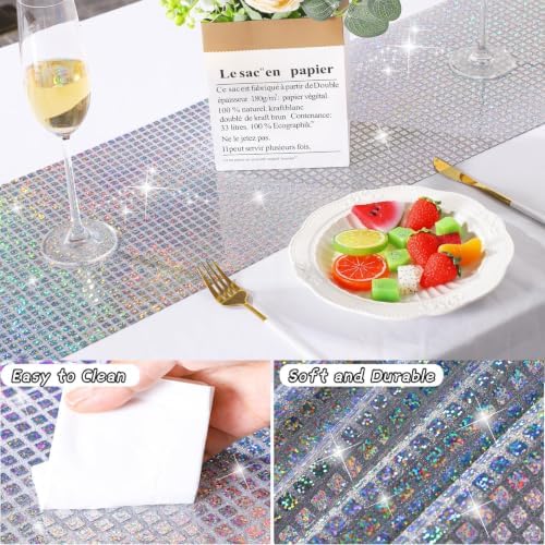 durony 2 Pack Mirror Disco Party Table Runner, 11 x 108 Inch, Silver Laser - Image 3