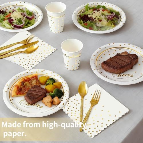 168Pcs White and Gold Paper Plates and Napkins Party Supplies for 24 Guest - Image 2