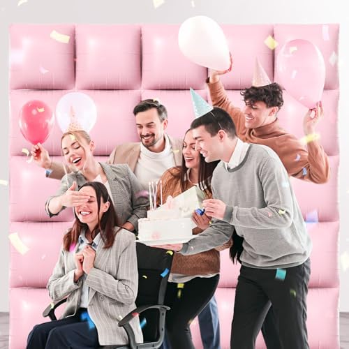 NISOCY 25PCS Matte Pastel Pink Square Foil Balloons Wall Backdrop - Image 5