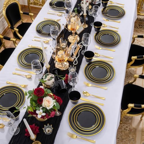 WELLIFE 600 PCS Black Gold Disposable Dinnerware Set for 100 Guests - Image 4