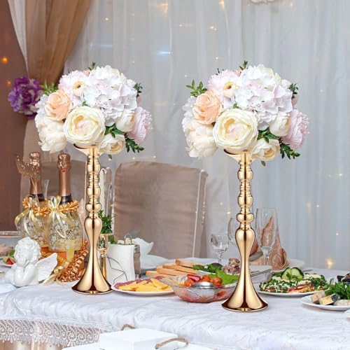 Sadnyy 12 Pcs Metal Flower Arrangements Stand Metal Wedding Centerpiece Stand Gold Vase Centerpiece Tall Table Decor Flower Vase for Wedding Reception Event Party Hotel Home Decor (16.9 Inch) - Image 5