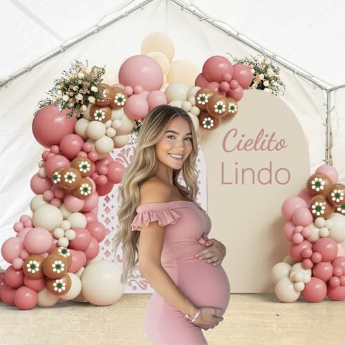 146PCS Cielito Lindo Baby Shower Girl Decorations,Pink Floral Balloon Arch Kit with Mexican Floral Print, Dusty Pink & Ivory White Fiesta Balloons, Wedding Birthday Bridal Shower Party Garland - Image 4