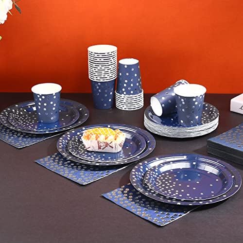 200pcs Blue and Silver Party Deorations Birthday Plates Disposable-Serve 50 Guests,Navy Blue Plates and Napkins Party Supplies for Wedding Anniversary Retirement Graduation Decorations - Image 5