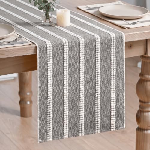 Artoid Mode Grey Farmhouse Dashed Stripe Table Runner, Seasonal Holiday Boho Rustic Kitchen Dining Table Decoration for Home Party Decor 12x72 Inch by ArtoidMode