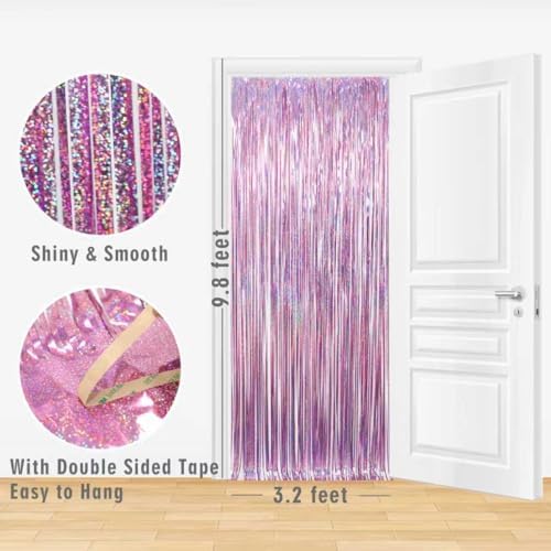 GOER 3.2 ft x 9.8 ft Metallic Tinsel Foil Fringe Curtains Party Photo Backdrop Party Streamers for Birthday,Graduation,New Year Eve Decorations Wedding Decor(4 Packs,Laser Pink) - Image 6