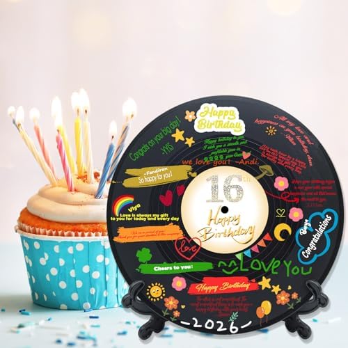 Vinyl Record Sweet 16 Birthday Decorations 11.6"X11.6", 16th birthday decorations Party Favor Sign Poster, 16th Birthday Guest Book Alternative, Great Sweet 16 Gifts for Girls or Boys (16 Years Old) - Image 6