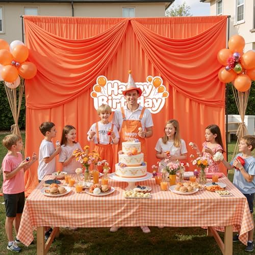 10 ft x 10 ft Wrinkle Free Orange Backdrop Curtain for Parties, 2 Panels 10ft Polyester Orange Photo Backdrop Drapes for Graduation Birthday Wedding Party Stage Curtains - Image 4