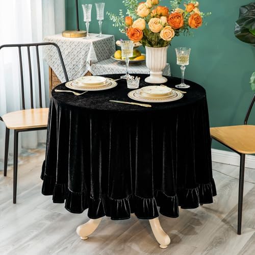 GLORY SEASON Velvet Tablecloth Luxurious Solid Rectangle Table Cloth,Oblong Retro Farmhouse Ruffle Tablecloths Washable Table Cover for Party Wedding Baby Shower Kitchen Dinning Tabletop Decoration - Image 7