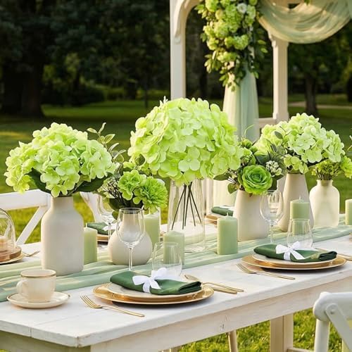 Auihiay 64Pcs Green Hydrangea Flowers, Silk Hydrangeas - Image 6
