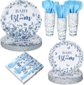 Yungyan 252 Pcs Baby in Bloom Blue Floral Baby Shower Party Tableware Set Included Plates Napkins Cups Forks Knives Cutlery for Party Decorations Supplies 36 Guests by Yungyan