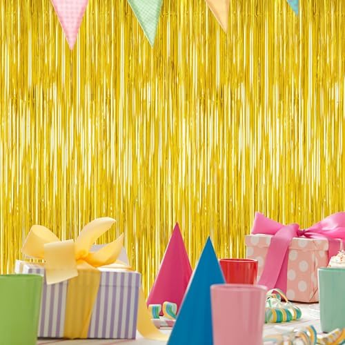 2 Pack Gold Tinsel Backdrop, 3.28 FT x 7.05 FT Metallic Fringe Curtain, Gold Color Graduation Backdrop Party Streamers, Party Supplies Door Decorations for Birthday Anniversaries - Image 5