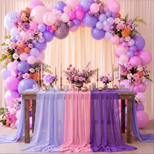 Boao 6 Pcs Pink and Purple Party Decorations Chiffon Table Runner - Image 5