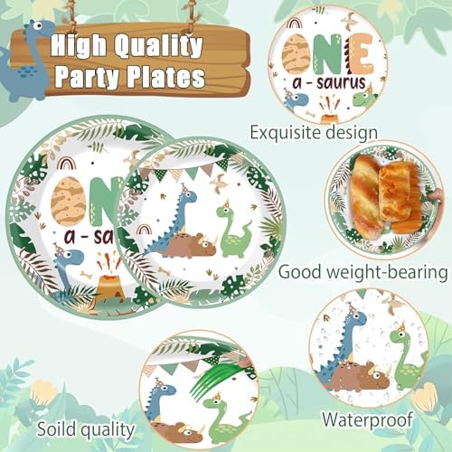 96Pcs One A Saurus Dinosaur 1st Birthday Plates and Napkins Boho Dino First Party Decorations Dinosaur First Dessert Plates Cartoon Jungle Dino 1st Tableware for 24 Guests Kids Birthday Party Supplies - Image 3