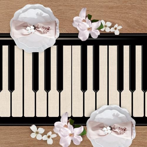 Piano Keyboard Dining Table Runner, Musical Burlap Kitchen Decoration - Image 4