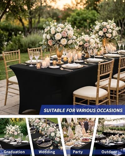 Fixwal 6 Pack Black Spandex Tablecloth 6 Foot Fitted Table Cover - Image 7