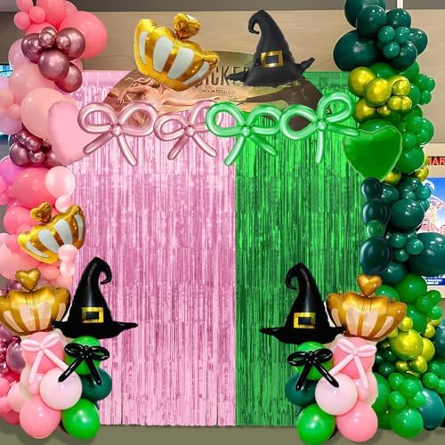 4 Pack 3.3Ft x 6.6Ft Pink and Green Foil Fringe Curtain Backdrop Decorations, Witch Metallic Tinsel Foil Streamers Curtain Photo Booth Background for Witch Wedding Birthday Party Decorations - Image 6