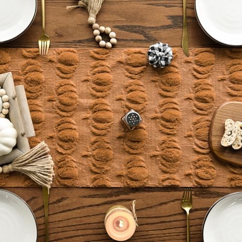 Artoid Mode Caramel Soft Faux Fur Pumpkins Fall Table Runner 13x120 Inch - Image 2