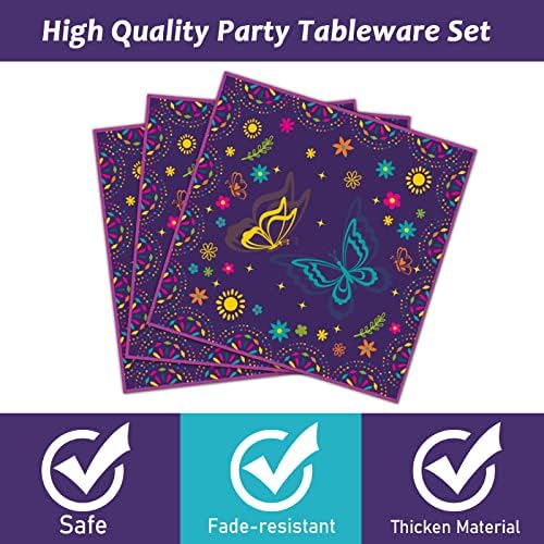 Wiooffen 96 Pcs Butterfly Birthday Party Supplies Purple Blue Floral Themed Paper Plates Napkins Disposable Tableware Set Party Decorations Serves 24 Guests - Image 4