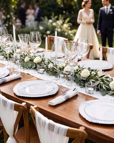 Nervure 350Pcs Silver Plastic Plates, Plastic Dinnerware Set for 50 Guests - Image 5