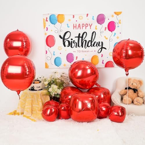 12PCS Metallic Red Round Foil Balloons 22" 15" 10" Large Chrome Red Balloon - Image 3