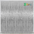 Pure Silver Fringe Curtain Backdrop 3 Pack, 3.2 x 8.2 FT Party Decorations by Melsan
