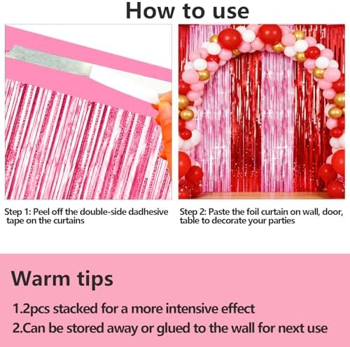 4 Packs Pink and Red Foil Fringe Curtain, Pink Red Metallic Tinsel Backdrop for Birthday, Baby Shower, Princess Bachelorette Party, Valentines Party Decorations Supplies - Image 7
