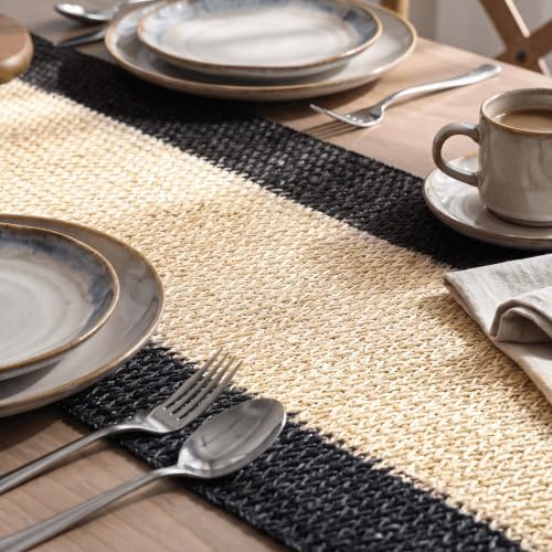 Artoid Mode Black Farmhouse Rustic Paper Braided Table Runner, Seasonal Halloween Woven Kitchen Dining Table Decoration for Home Party Decor 12x90 Inch - Image 3