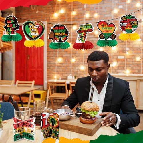 Pickmesh 12 Pieces Black History Month Party Decorations 3D Black History Honeycomb Centerpieces Table Decor African American BHM Festival Decorations Table Toppers for Party Supplies - Image 5