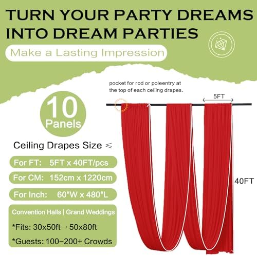 50ftx40ft Red Ceiling Curtain for Christmas Parties - Image 6