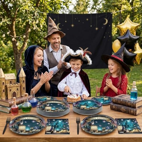96Pcs Magical Witch Birthday Plates and Napkins Vintage Castle Owl Party Supplies Dreamy Night Witch Theme Disposable Tableware for Boy Girl Halloween Baby Shower Party Favors Decoration Serve 24 - Image 6