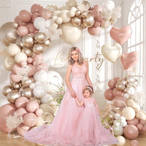 Dusty Pink Balloon Arch Kit,145Pcs Retro Blush Pink Sand White Cream Neutral Metallic Champagne Gold Balloons Different Size for Baby Shower Bridal Anniversary Birthday Party Decoration - Image 6