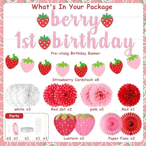 Kriyokiaa Berry First Birthday Decorations, 14 Pcs Strawberry Set - Image 7