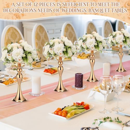 Sadnyy 12 Pcs Metal Flower Arrangements Stand Metal Wedding Centerpiece Stand Gold Vase Centerpiece Tall Table Decor Flower Vase for Wedding Reception Event Party Hotel Home Decor (12.6 Inch) - Image 4