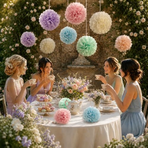 ANSOMO Pastel Tissue Paper Pom Poms Colorful Birthday Party Decorations - Image 2