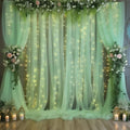 20×10ft Green Tulle Backdrop Curtain with Lights String for Parties, Sheer Photo Backdrop Curtains for Wedding Party Photography Background by WishCare