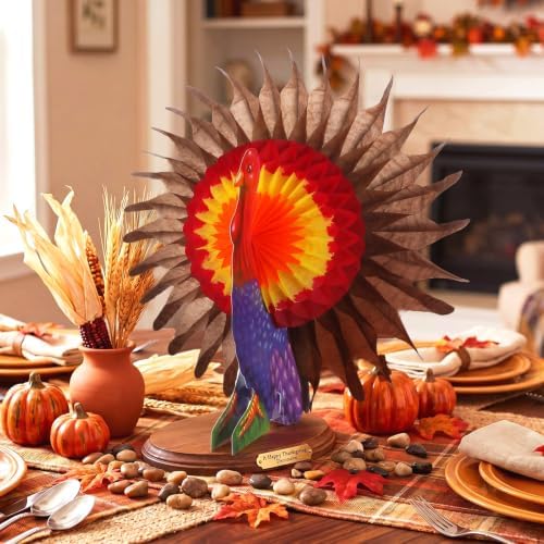 Fourluoo 12 Pcs Fall Thanksgiving Table Decor Turkey Honeycomb Centerpiece - Image 4