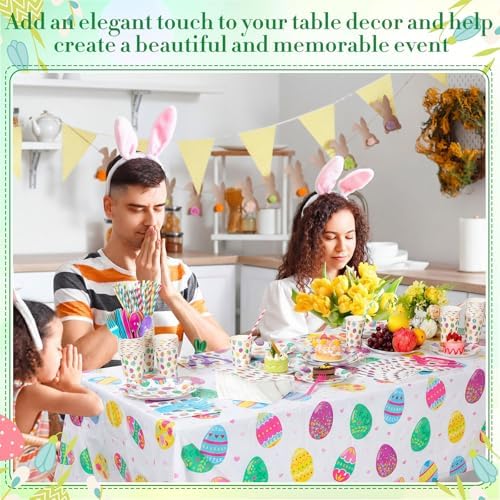 Funnymoom 452 Pcs Easter Party Supplies for 50, Colorful Easter Egg Paper Plates Napkins Cups Tablecloth Cutlery Straws Disposaable Tableware Set for Spring Birthday Baby Shower Party Decorations - Image 6