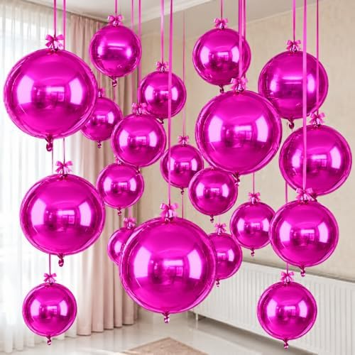 Hot Pink Round Foil Balloons, 12PCS Different Sizes Magenta 4D Balloons by Togvu